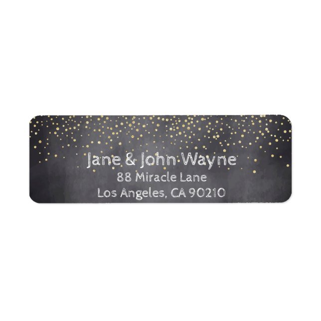 Gold Confetti Chalkboard Wedding Rücksendeadresse (Vorne)