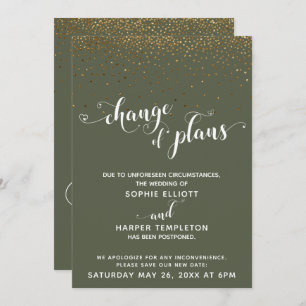 Gold Confetti & Chive Green Change of Plans Card Einladung