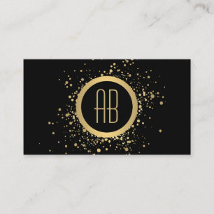 Gold Confetti Circle Monogram Black Business Card Visitenkarte