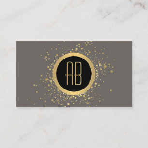 Gold Confetti Circle Monogram Gray Business Card Visitenkarte