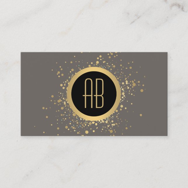 Gold Confetti Circle Monogram Gray Business Card Visitenkarte (Vorderseite)