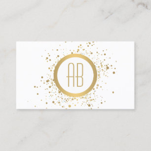 Gold Confetti Circle Monogram White Business Card Visitenkarte