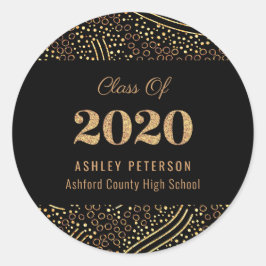 Gold Confetti Class of 2020 Black Graduation Party Runder Aufkleber