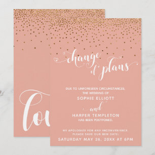 Gold Confetti & Coral "Change of Plans" Karte