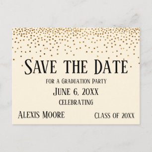 Gold Confetti Cream Graduation Party Save the Date Postkarte