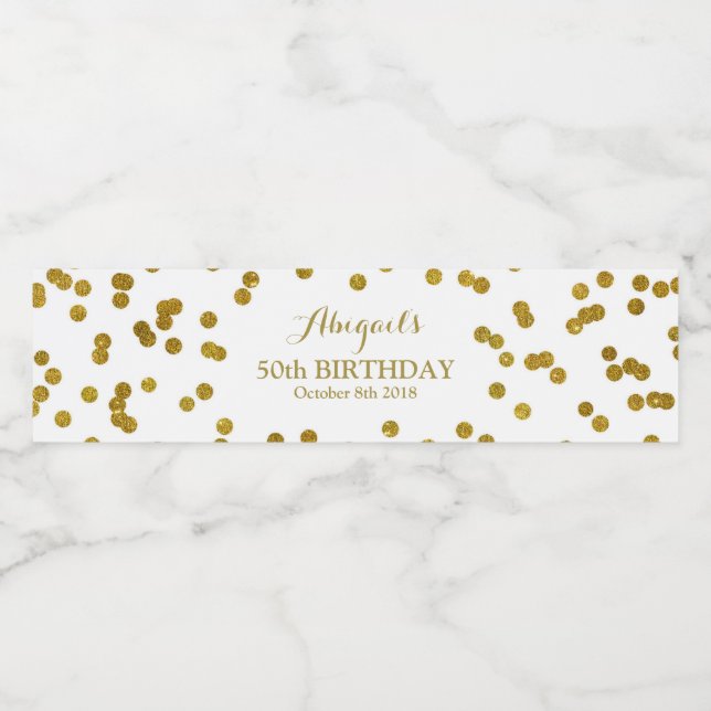 Gold Confetti Custom Birthday Water Flasche Label Wasserflaschenetikett (Einzelnes Label)