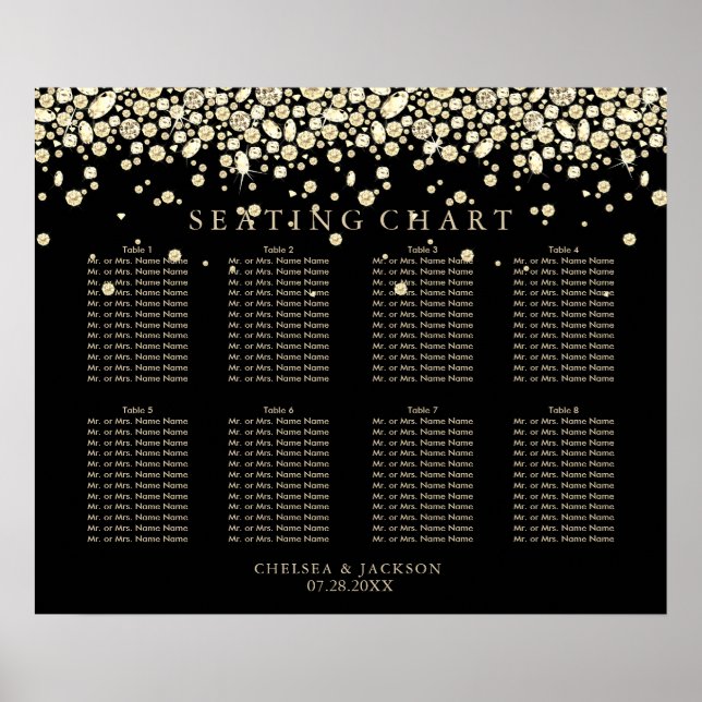 Gold Confetti Diamonds auf Black Seat Chart Poster (Vorne)
