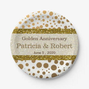 Gold Confetti Dots 50. Hochzeitstag Pappteller