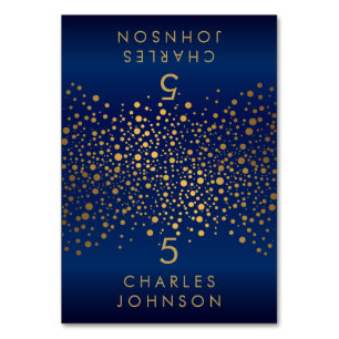 Gold Confetti Dots and Navy Blue - Platzkarten Tischnummer