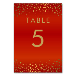 Gold Confetti Dots and Red - Table Card Tischnummer