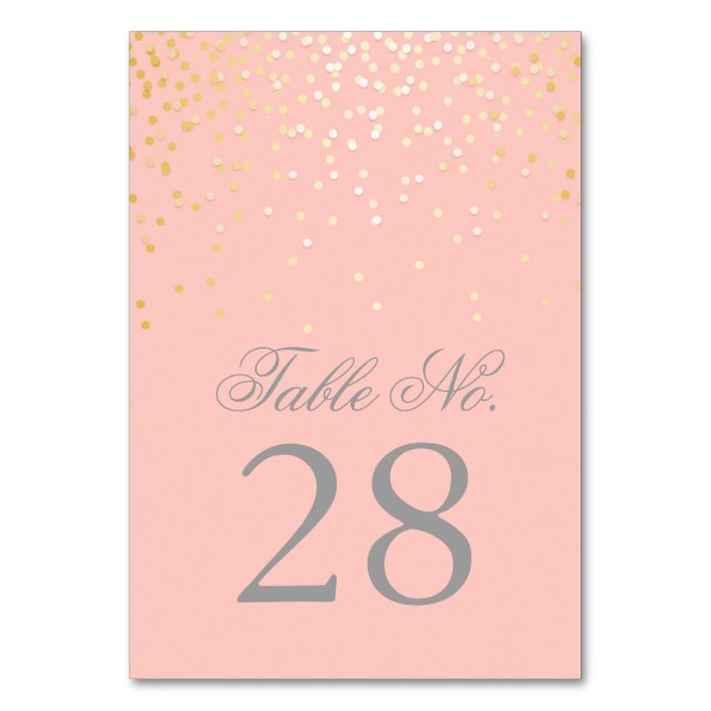 Gold Confetti Dots Blush Pink Wedding Tischnummer (Vorderseite)
