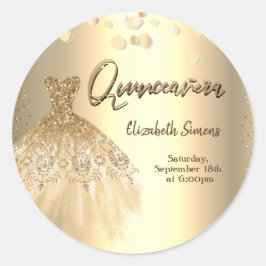 Gold Confetti Dots, Chic Dress Quinceañera Runder Aufkleber