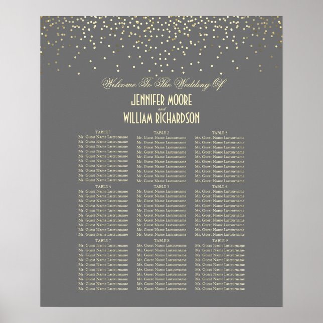 Gold Confetti Dots Hochzeitskarte Poster (Vorne)