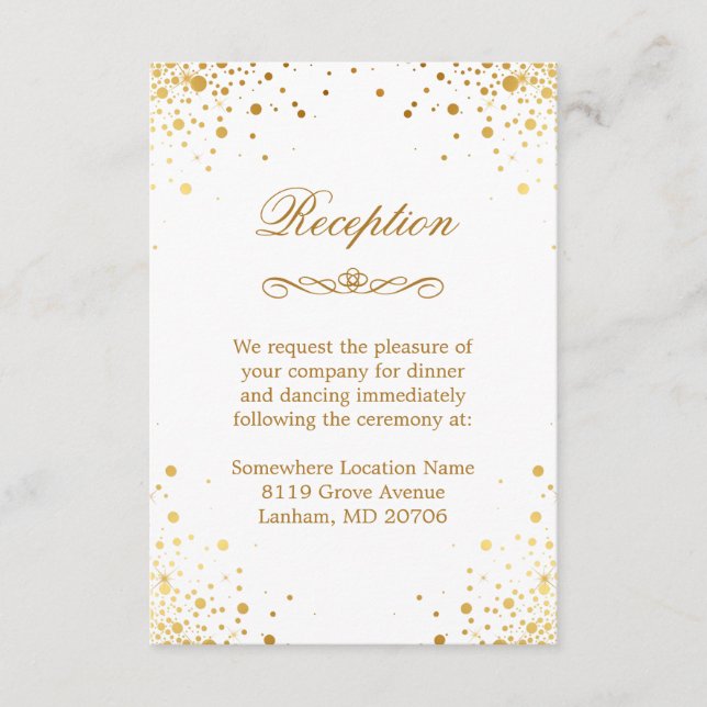 Gold Confetti Dots Hochzeitsunterkunft Empfang Begleitkarte (Vorderseite)