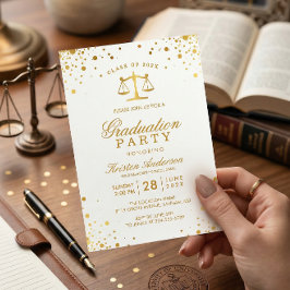 Gold Confetti Dots Law School Graduation Party Einladung