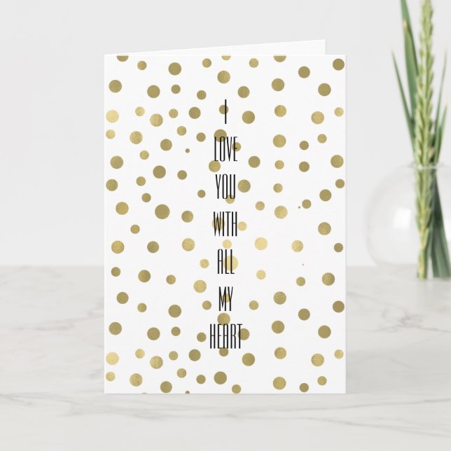 Gold Confetti Dots Liebe Karte (Vorderseite)