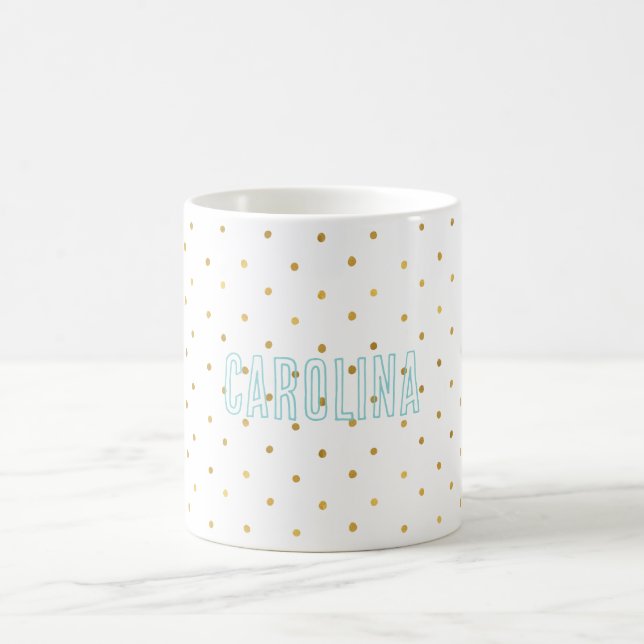 Gold Confetti Dots Mint Name Kaffeetasse (Mittel)