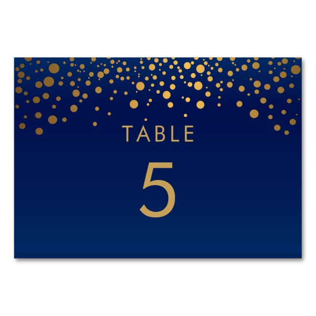 Gold Confetti Dots & Navy Blue 2 - Table Card Tischnummer (Vorderseite)