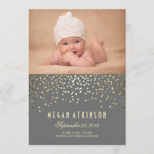 Gold Confetti Dots Neugeborenes Baby Foto Birth Ankündigung