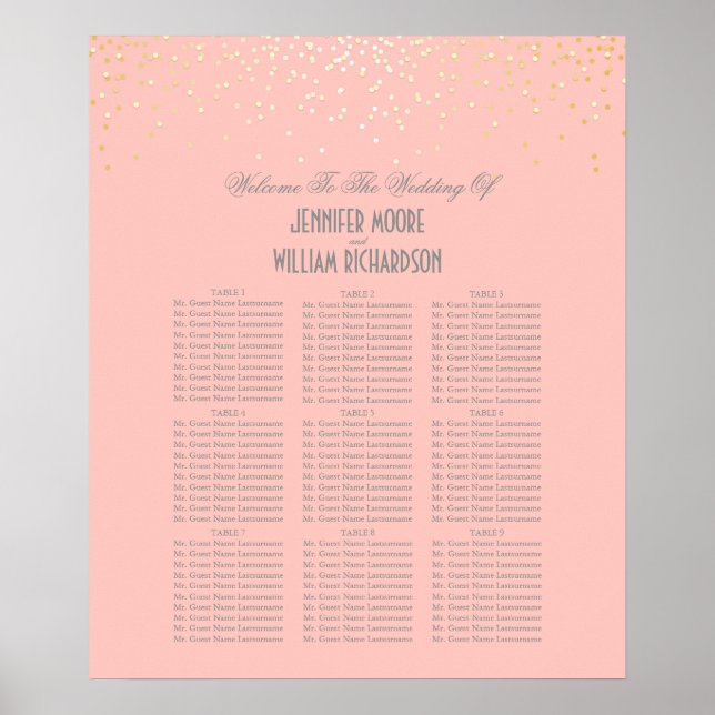 Gold Confetti Dots Rosa Seekarte Poster (Vorne)