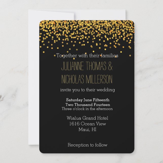 Gold Confetti Dots Wedding Einladung (Vorderseite)