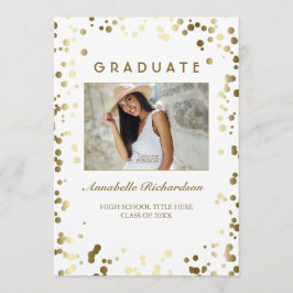Gold Confetti Dots White Elegantes Foto Abschluss Einladung