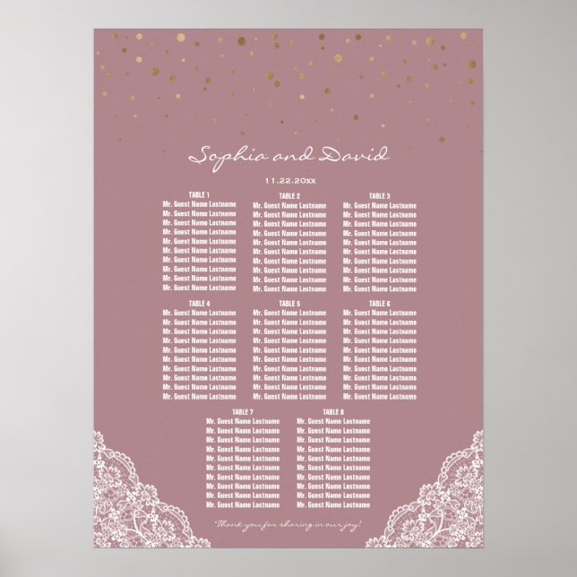 Gold Confetti Dusty Rose Spitzentabelle Poster (Vorne)