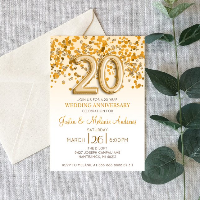 Gold Confetti Einladung zum 20. Hochzeitstag (Von Creator hochgeladen)