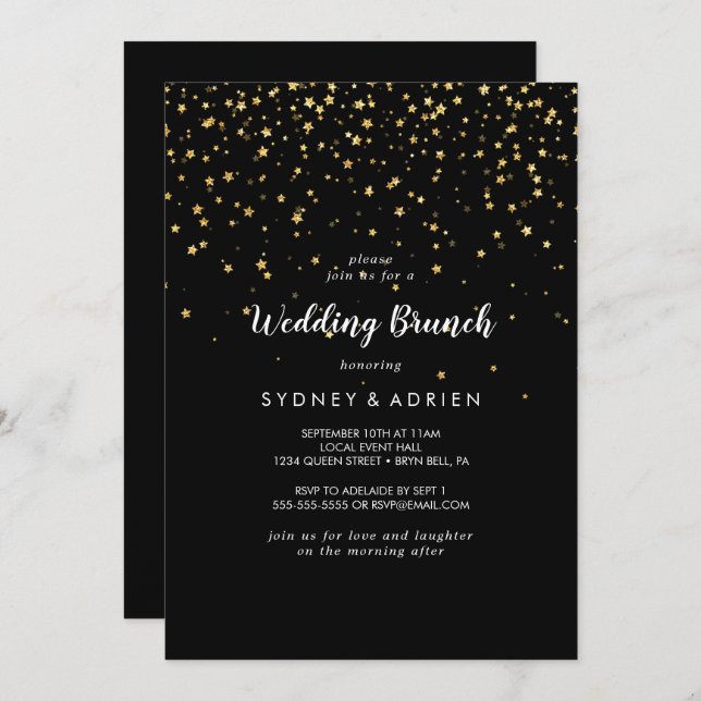 Gold Confetti | Einladung zum Black Wedding Brunch (Vorne/Hinten)