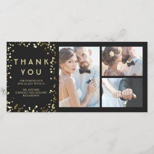 Gold Confetti Elegant Black Wedding Vielen Dank Dankeskarte