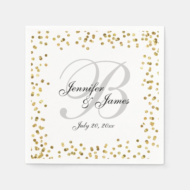 Gold Confetti Elegant Gray Monogram Wedding Serviette (Vorderseite)