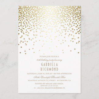 Gold Confetti Elegante Vintage White Birthday Part Einladung
