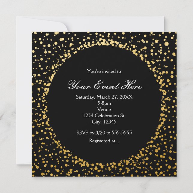 Gold Confetti Eleganter Glamour Dots Einladungen (Vorderseite)