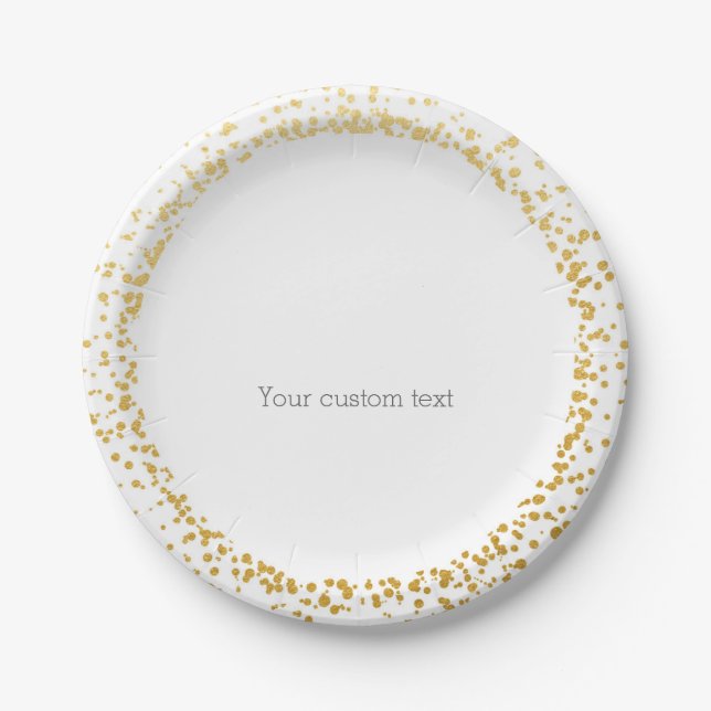 Gold Confetti Eleganter Glamour Dots White Tellers Pappteller (Vorderseite)
