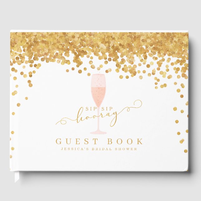 Gold Confetti Elegantes Champagner Brautparty Gästebuch (Vorderseite)