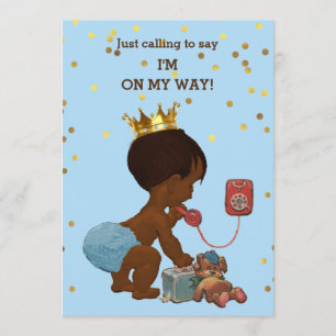 Gold Confetti Ethnic Prince on Phone Baby Dusche Einladung