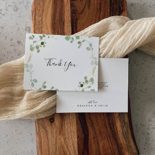 Gold Confetti Eucalyptus Foliage Flat Wedding Dankeskarte