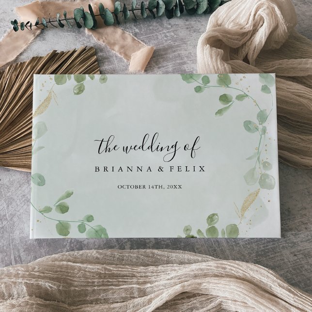 Gold Confetti Eucalyptus Foliage Wedding Gästebuch (Von Creator hochgeladen)