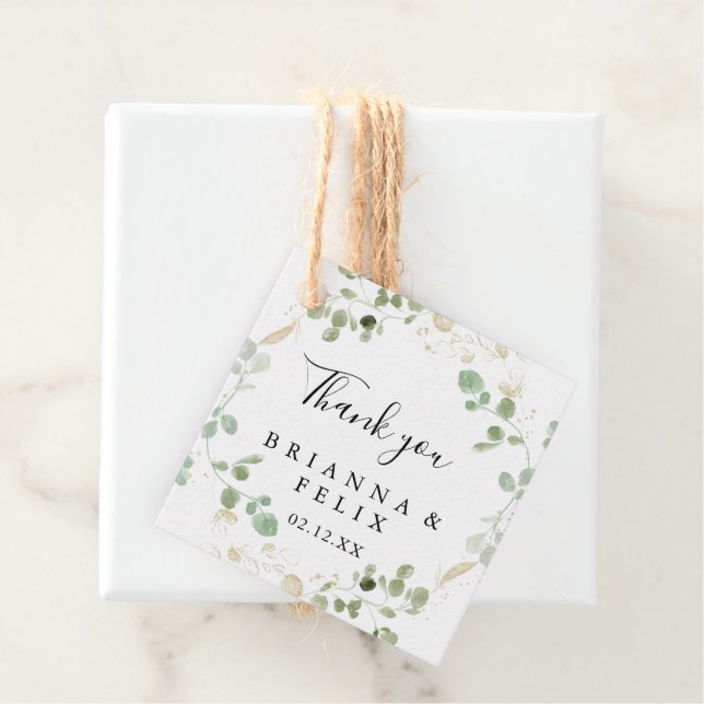 Gold Confetti Eucalyptus Foliage Wedding Geschenkanhänger (Beispiel)