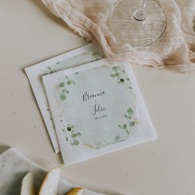 Gold Confetti Eucalyptus Foliage Wedding Napkin Serviette (Von Creator hochgeladen)