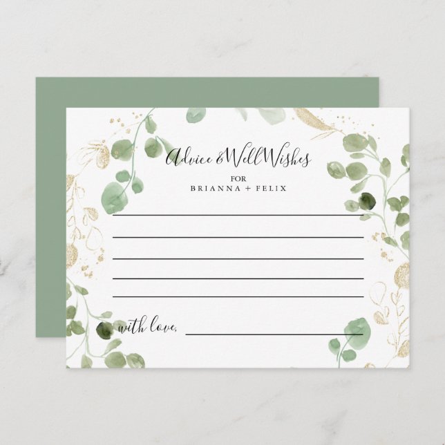 Gold Confetti Eucalyptus Wedding Advice Card Postkarte (Vorne/Hinten)