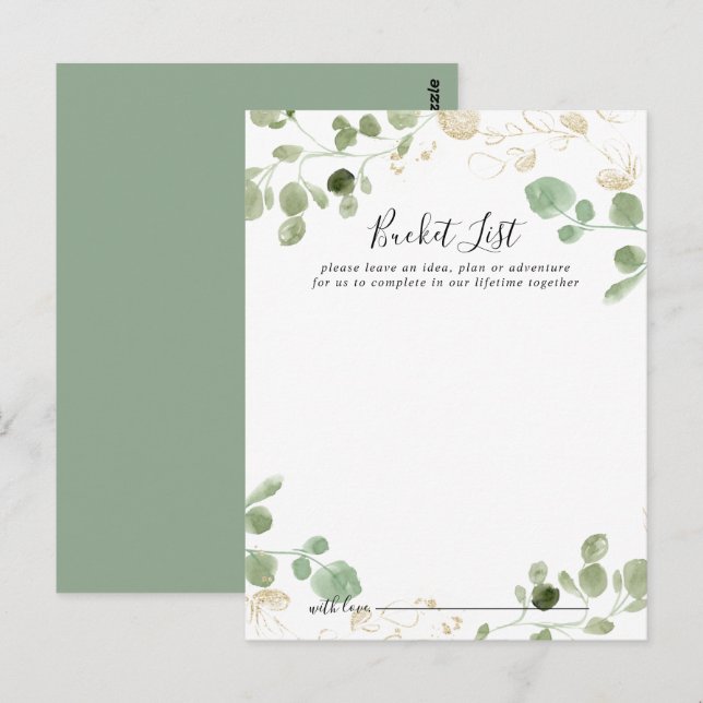 Gold Confetti Eucalyptus Wedding Bucket List Cards Postkarte (Vorne/Hinten)