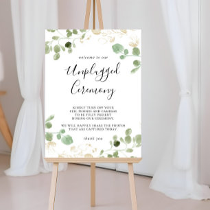 Gold Confetti Eukalyptus Unplugged Zeremony Sign Poster
