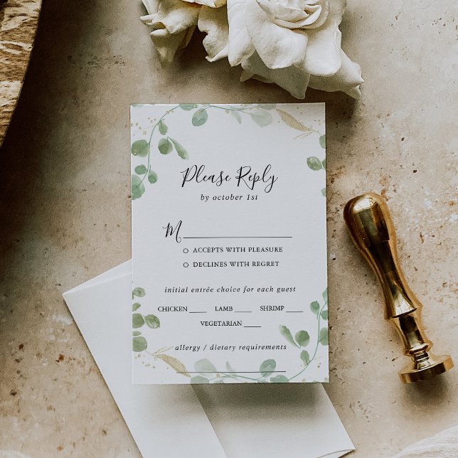 Gold Confetti Eukalyptus Wedding Menü UAWG RSVP Karte (Von Creator hochgeladen)