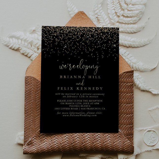 Gold Confetti Extravagant Script Elopement Empfang Einladung (Von Creator hochgeladen)