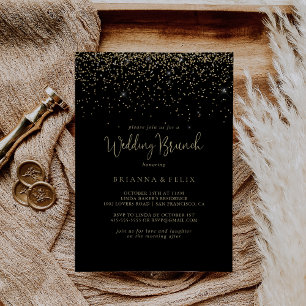 Gold Confetti Fancy Script Wedding Brunch  Einladung