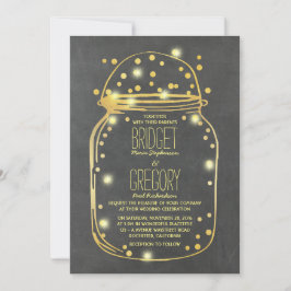 Gold Confetti Fireflies Mason Jar Wedding Einladung