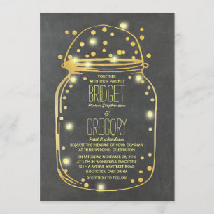 Gold Confetti Fireflies Mason Jar Wedding Einladung