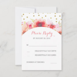 Gold Confetti Floral Wasserfarbe Rosa UAWG RSVP Karte