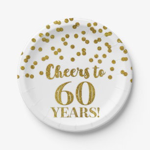 Gold Confetti freut sich auf 60 Jahre Geburtstag Pappteller